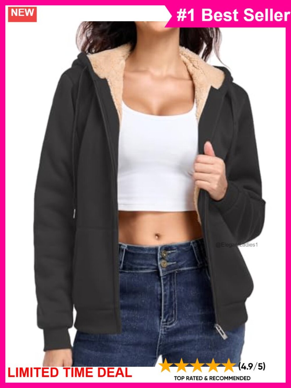 Women's Zip Up Fleece Lined Hoodie Thick Warm Winter Sweatshirt Jacket